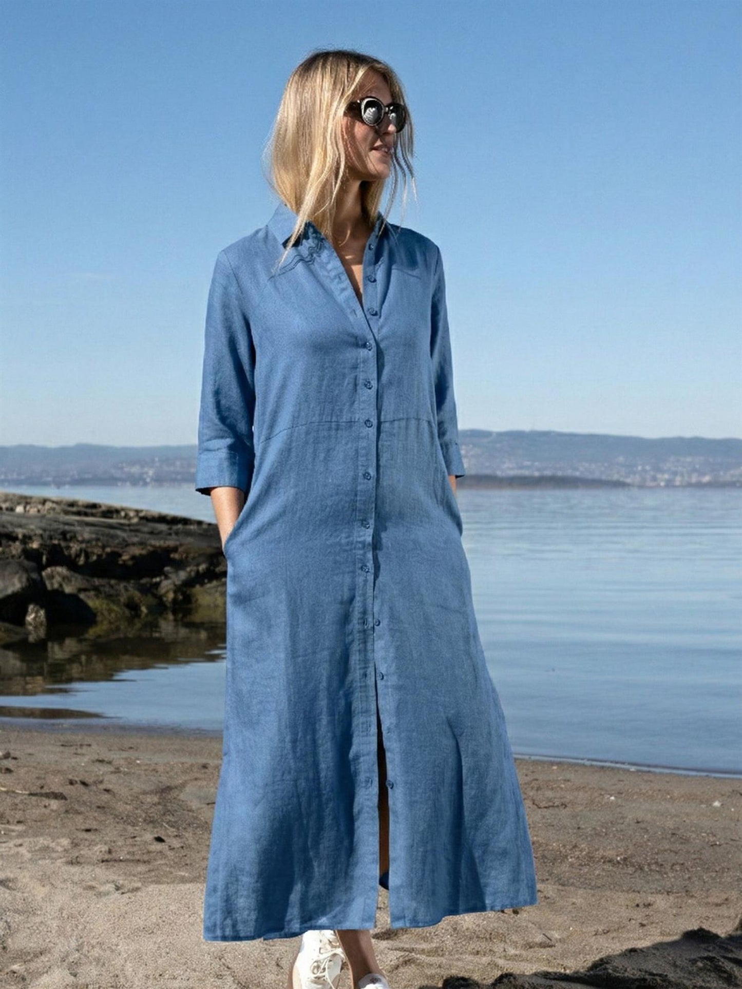 Close to my Heart Leila Midi Dress Washed Blue