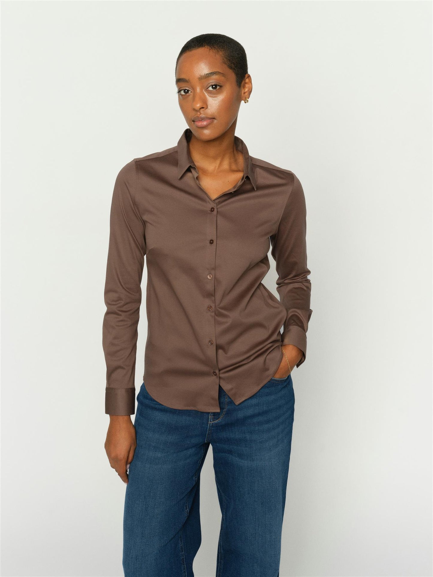 Mos Mosh Tina Jersey Shirt Coffee Quartz