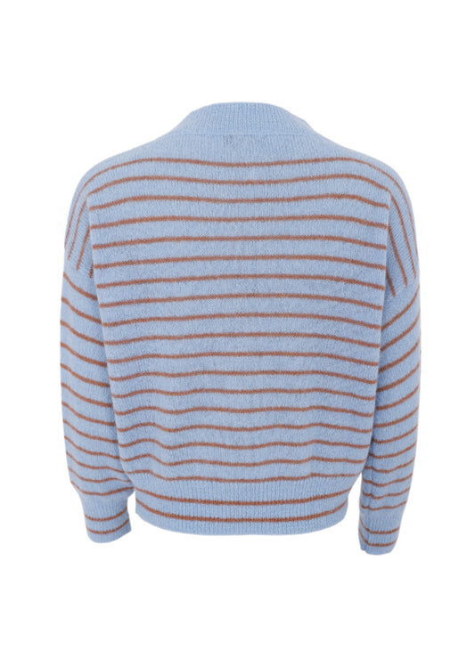 Black Colour Dell Striped V-neck Jumper Light Blue