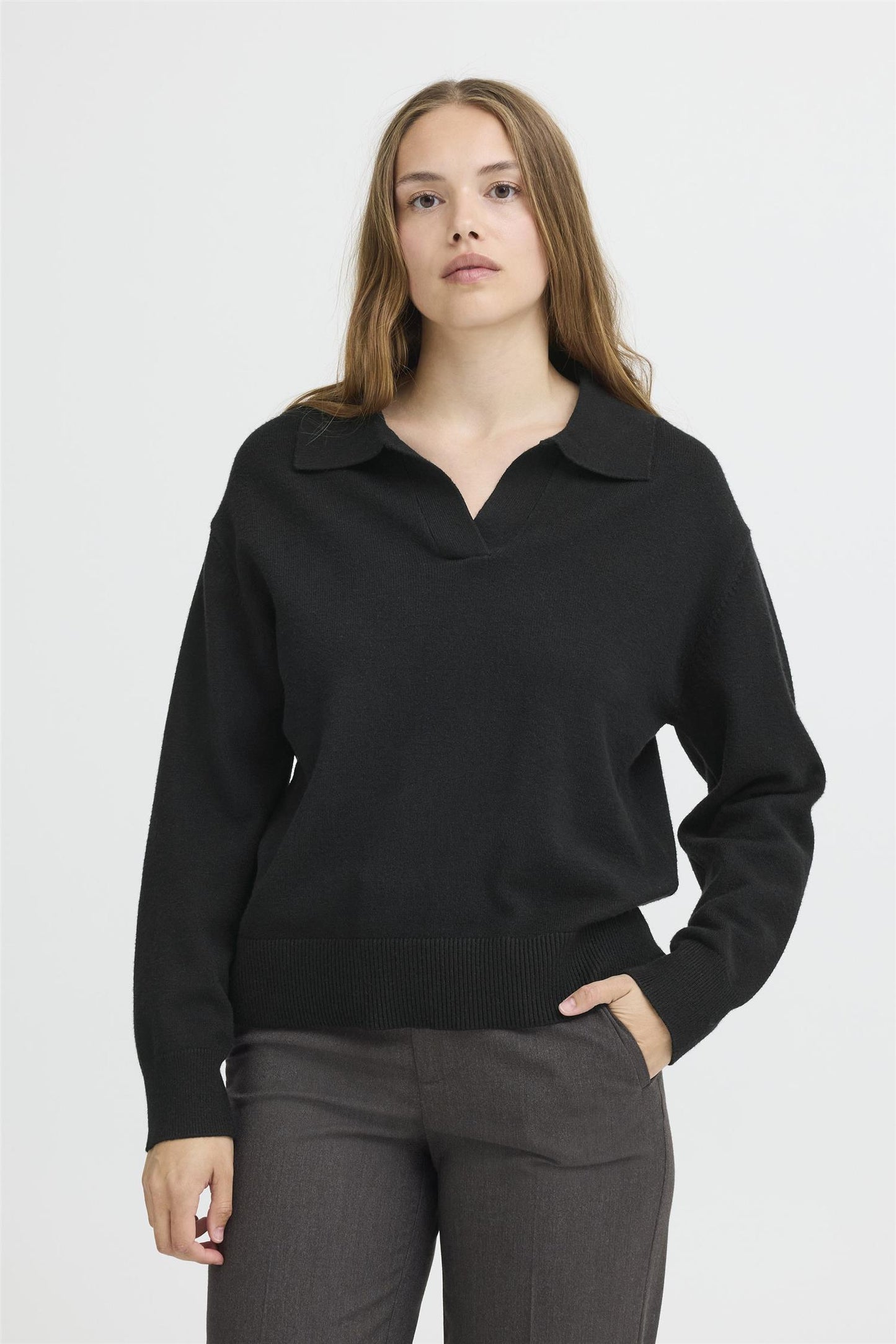 Pulz Steffi Open Polo Pullover Black Beauty
