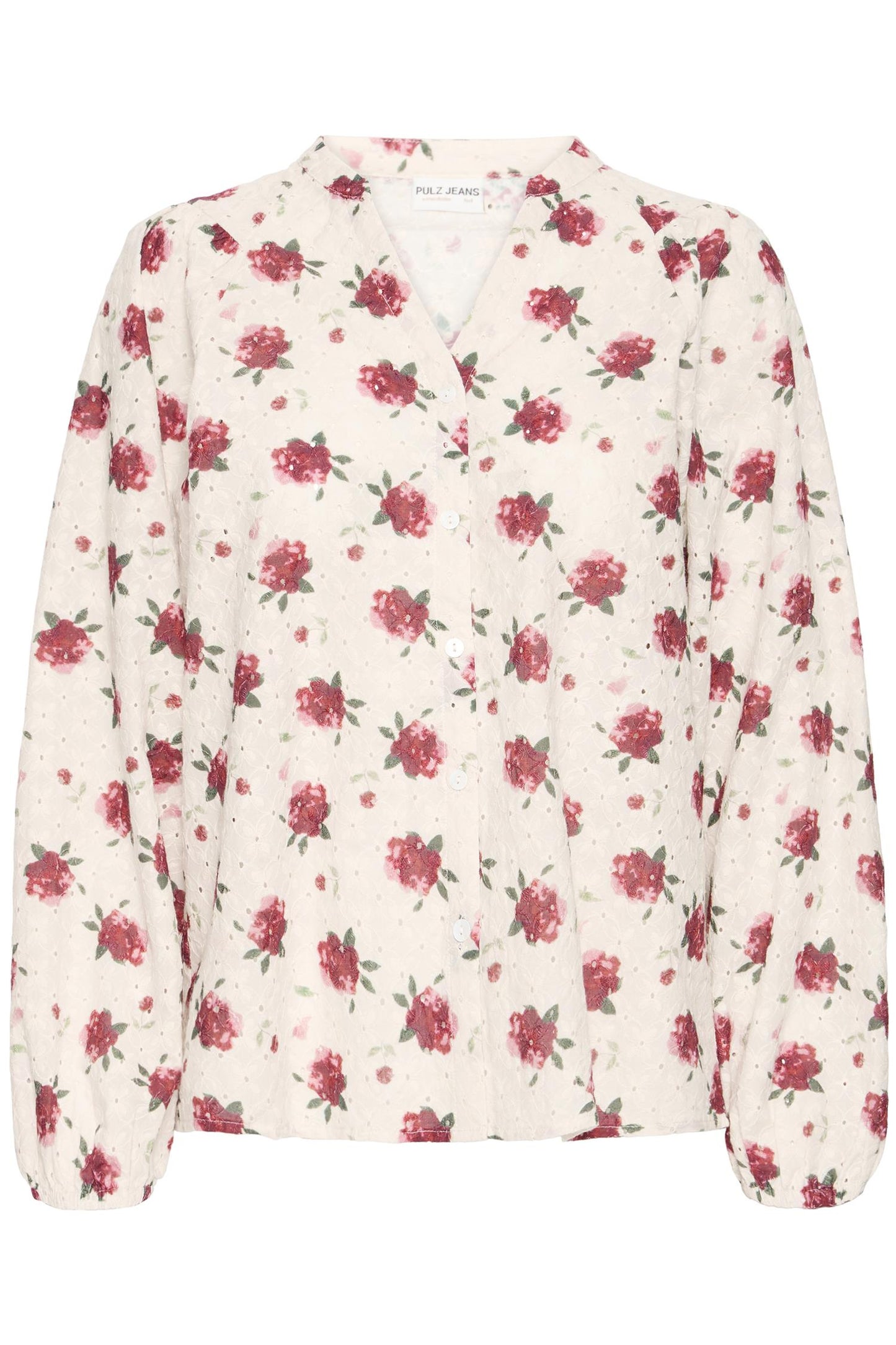 Pulz Willa LS Shirt White Red