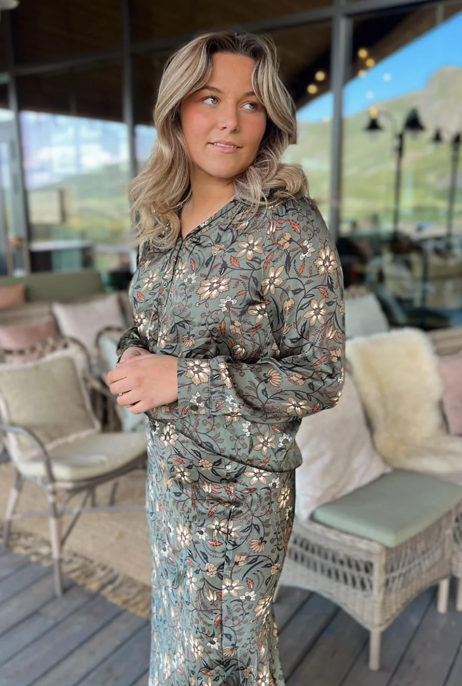 Rah Oslo Blouse Print Green Midi Print