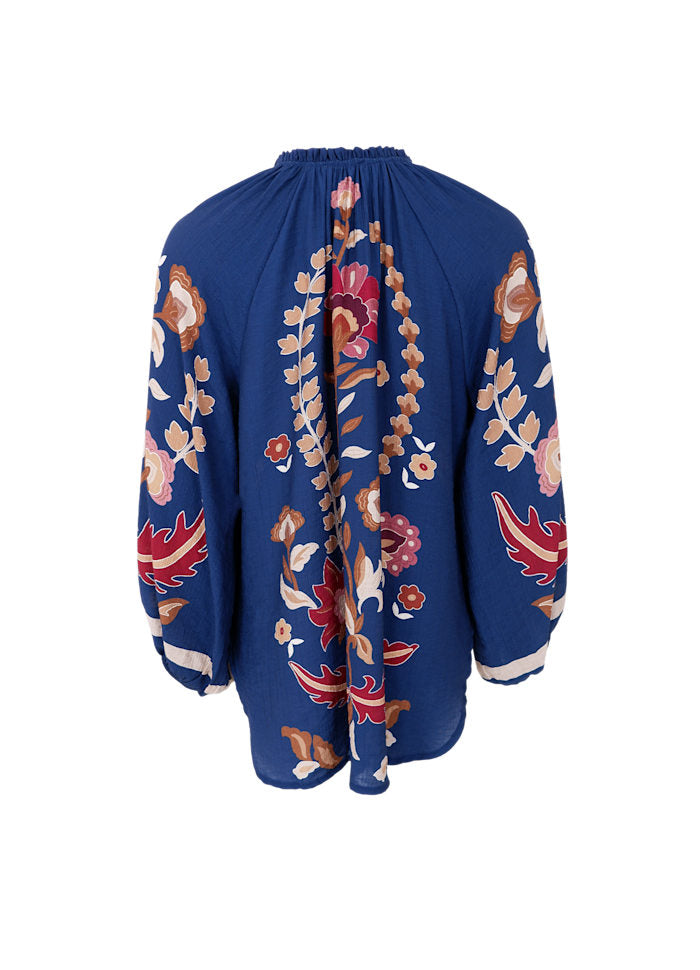Black Colour Marigold Blouse Dk Blue Flower