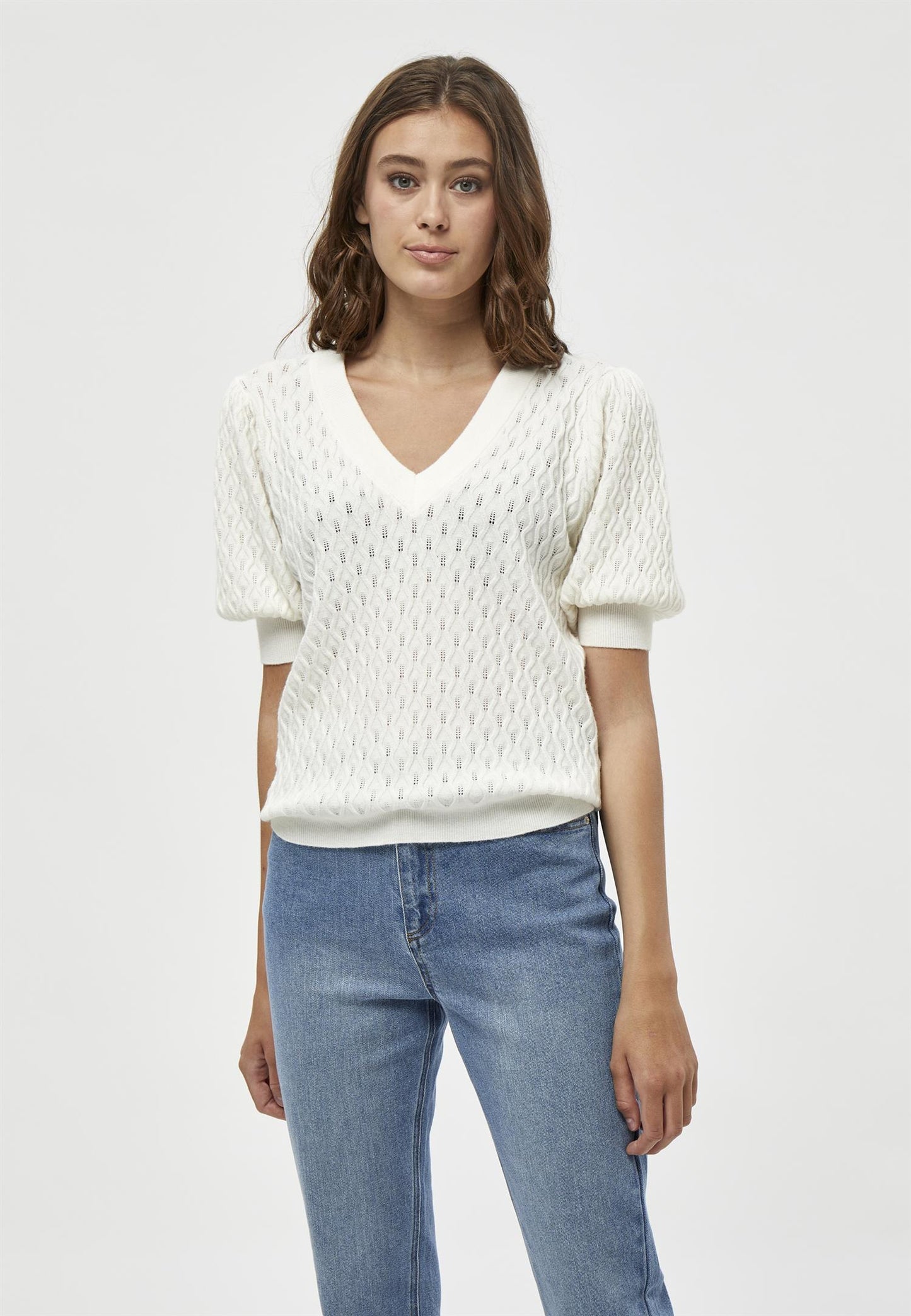 Peppercorn Rosalia Puff Sleeve Knit Tee Cloud Dancer