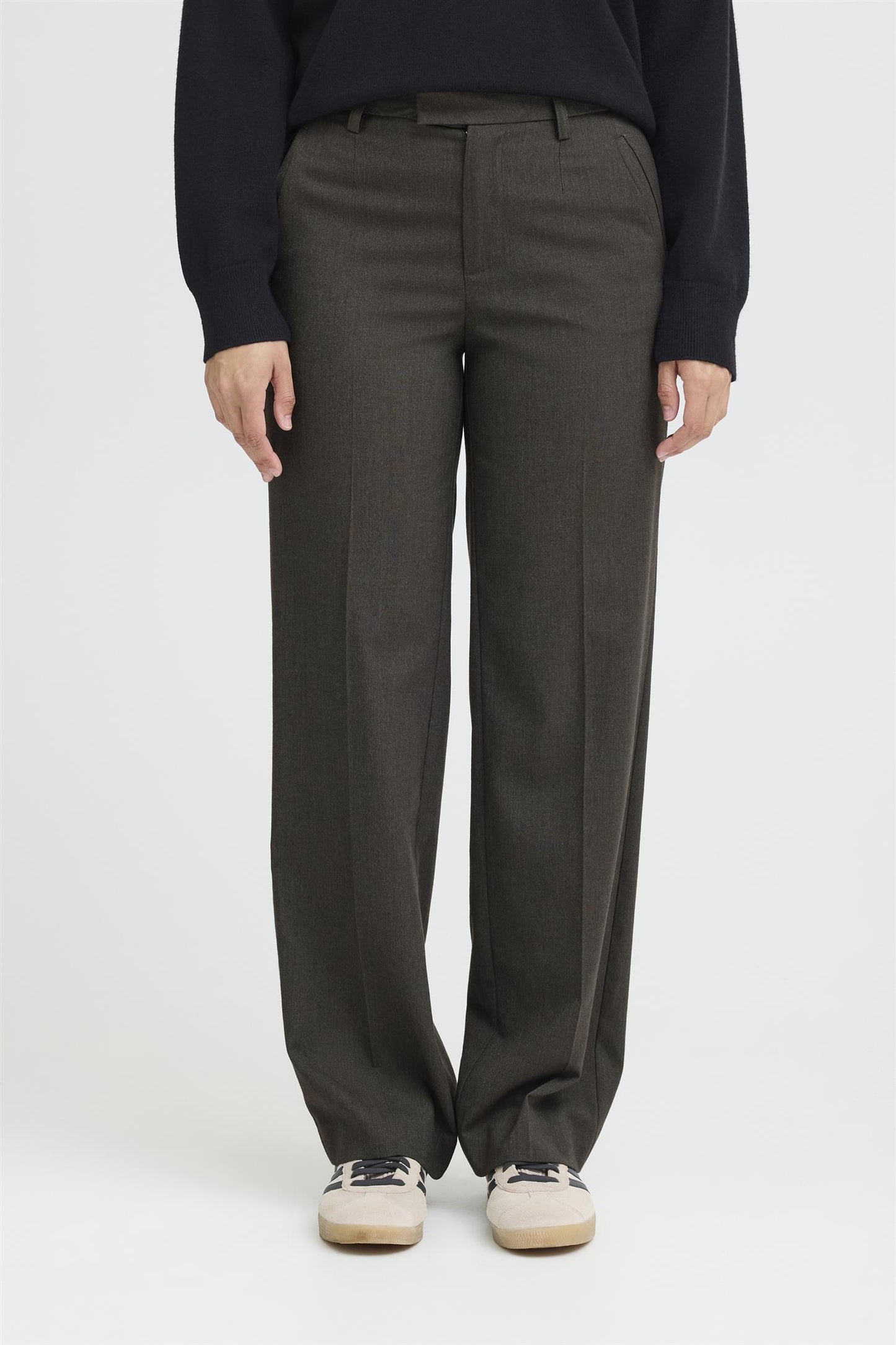 Pulz Bindy Melange HW Pant Wide Leg Espresso Melange