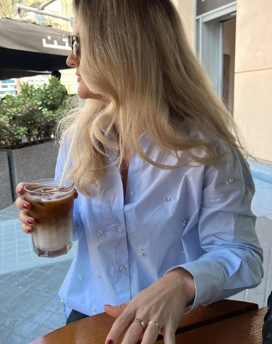 Rah Oslo Cena Cotton Shirt W/ Pearls Light Blue