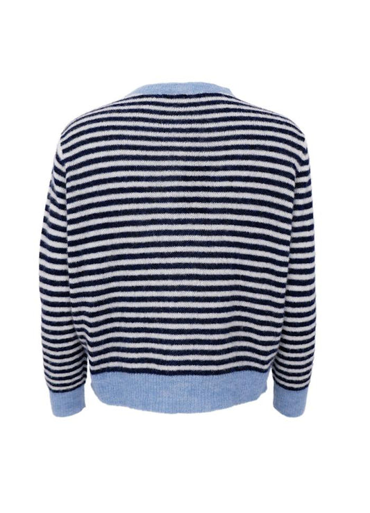 Black Colour Dell Striped Knit Cardigan Navy