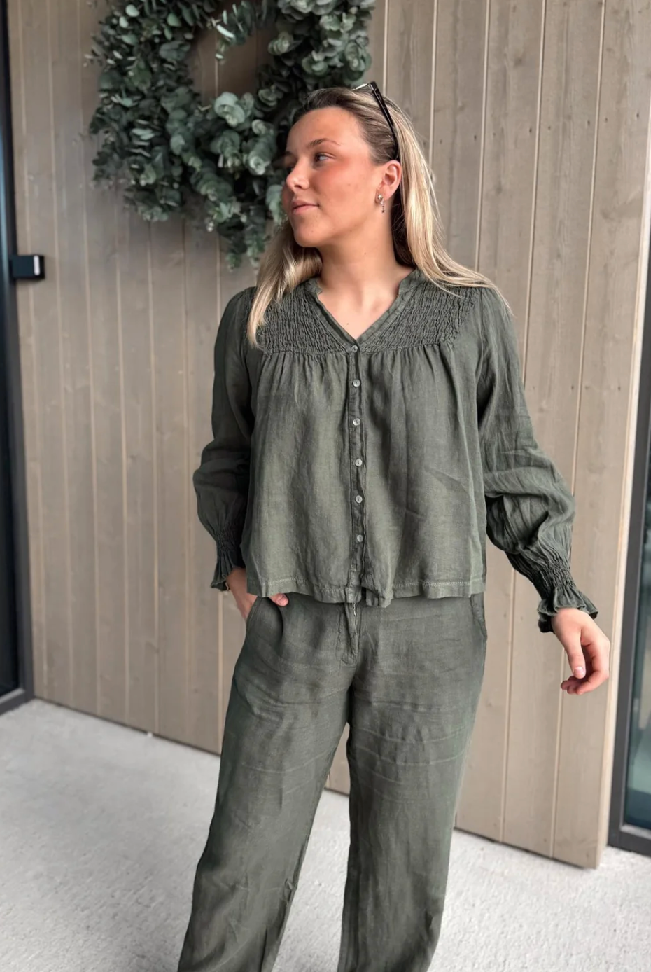 Rah Oslo Ella Smock Blouse Army