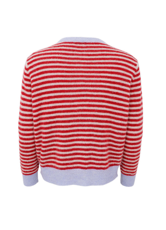 Black Colour Dell Striped Knit Cardigan Red