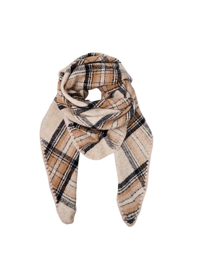 Black Colour Leoni Chequered Scarf Creme