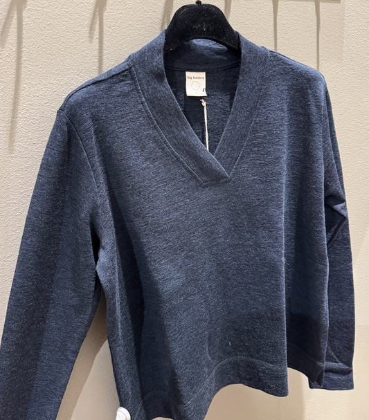 By Basics 4067 Sweater V-neck Midnight Blue Melange