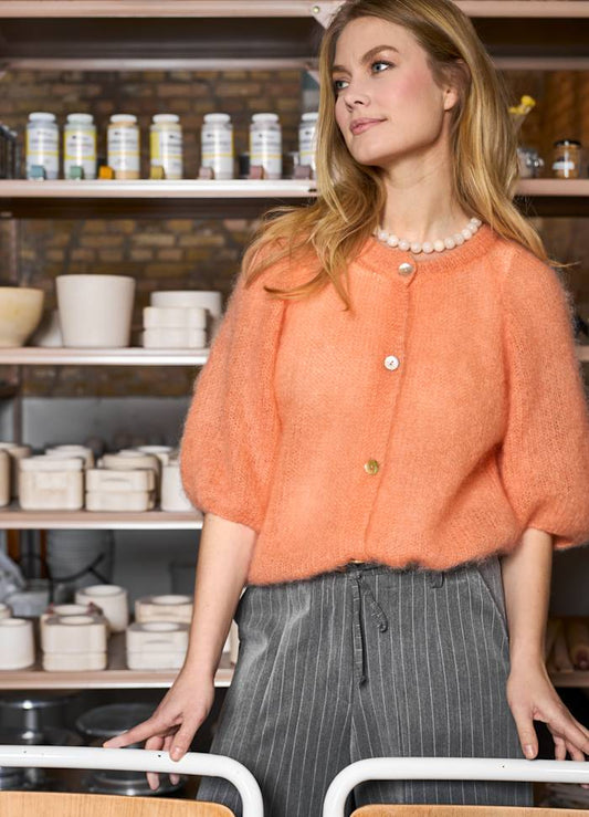 Black Colour Bjoerk Patent Knit Cardigan Peach