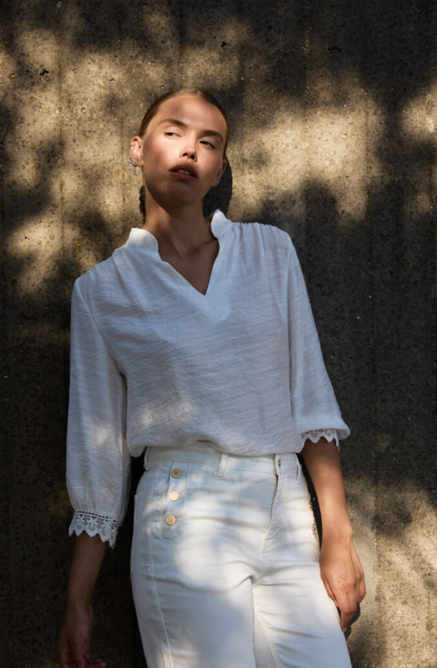 Pulz Maeve UHW Twill Pant Wide Leg Blanc de Blanc