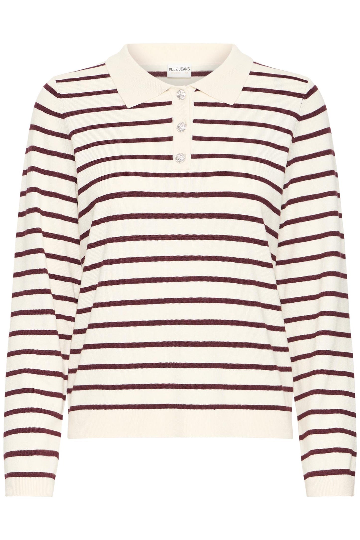 Pulz Sara Striped Polo Long Sleeve Port Royal Striped