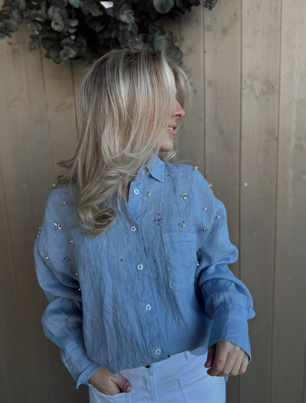 Rah Oslo Stonewash Shirt Pearls Light Blue