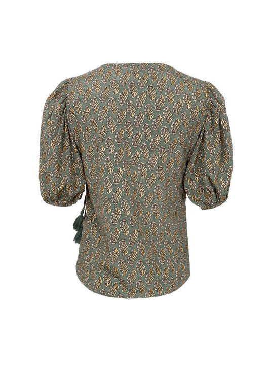Black Colour Luna Puff Sleeve Wrap Olive Mist