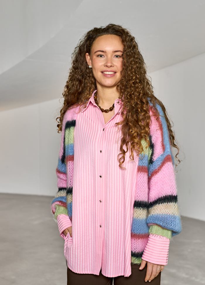 Black Colour Frey Striped Cardigan Soft Candy