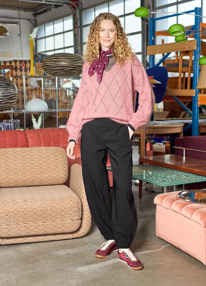 Black Colour Bjoerk Argyle Jumper Warm Rose
