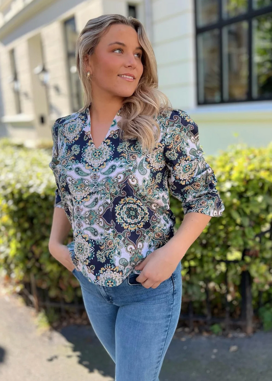 Rah Oslo Emma Blouse Blue Paisley Print