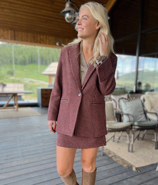Rah Oslo Blazer Check Burgundy Beige Check