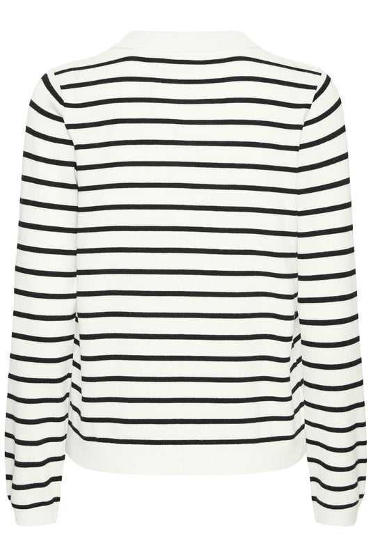 Pulz Sara Striped Polo Long Sleeve Black Beauty