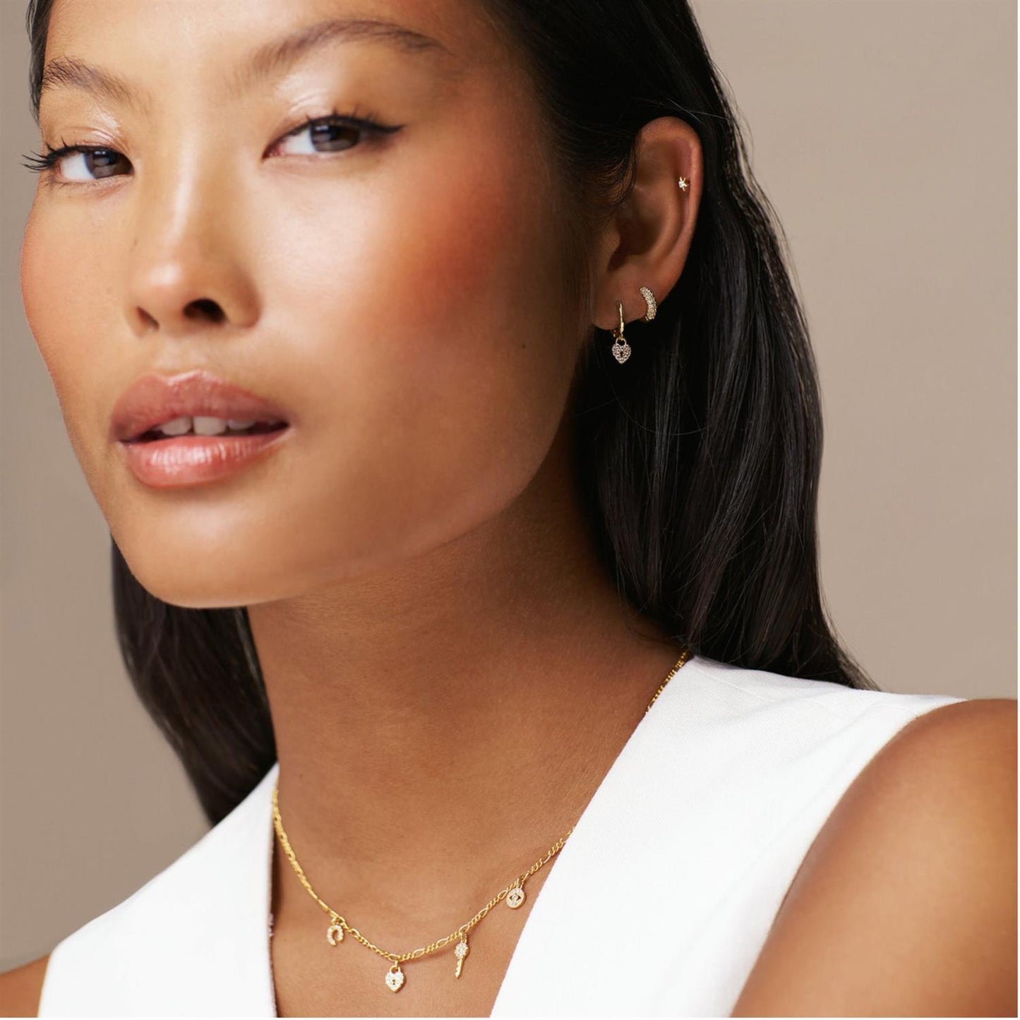 Orelia Pave Heart Micro Hoops Gold