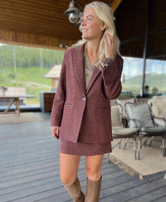 Rah Oslo Skirt Check Burgundy Beige