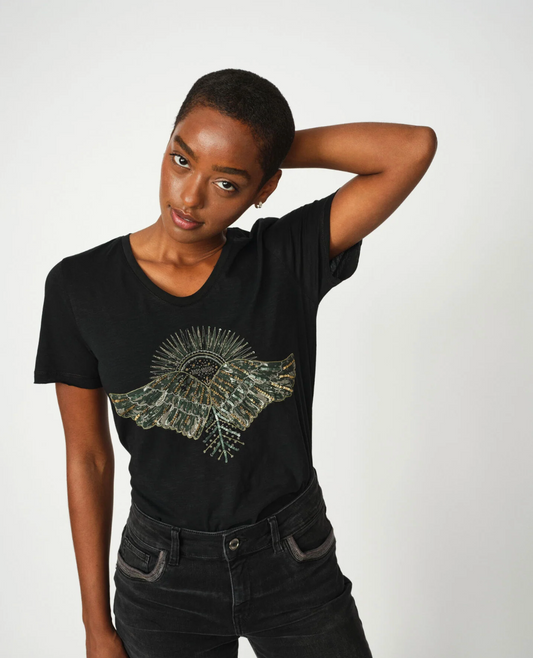 Mos Mosh Nadine O-SS Deco Tee Black