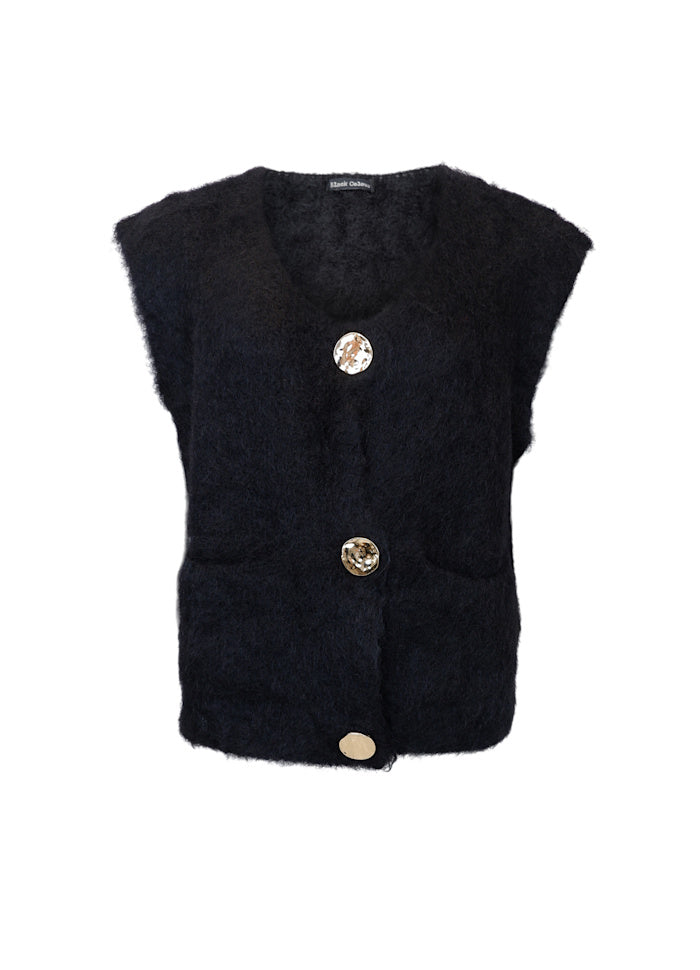 Black Colour Bjoerk Knitted Button Vest Black