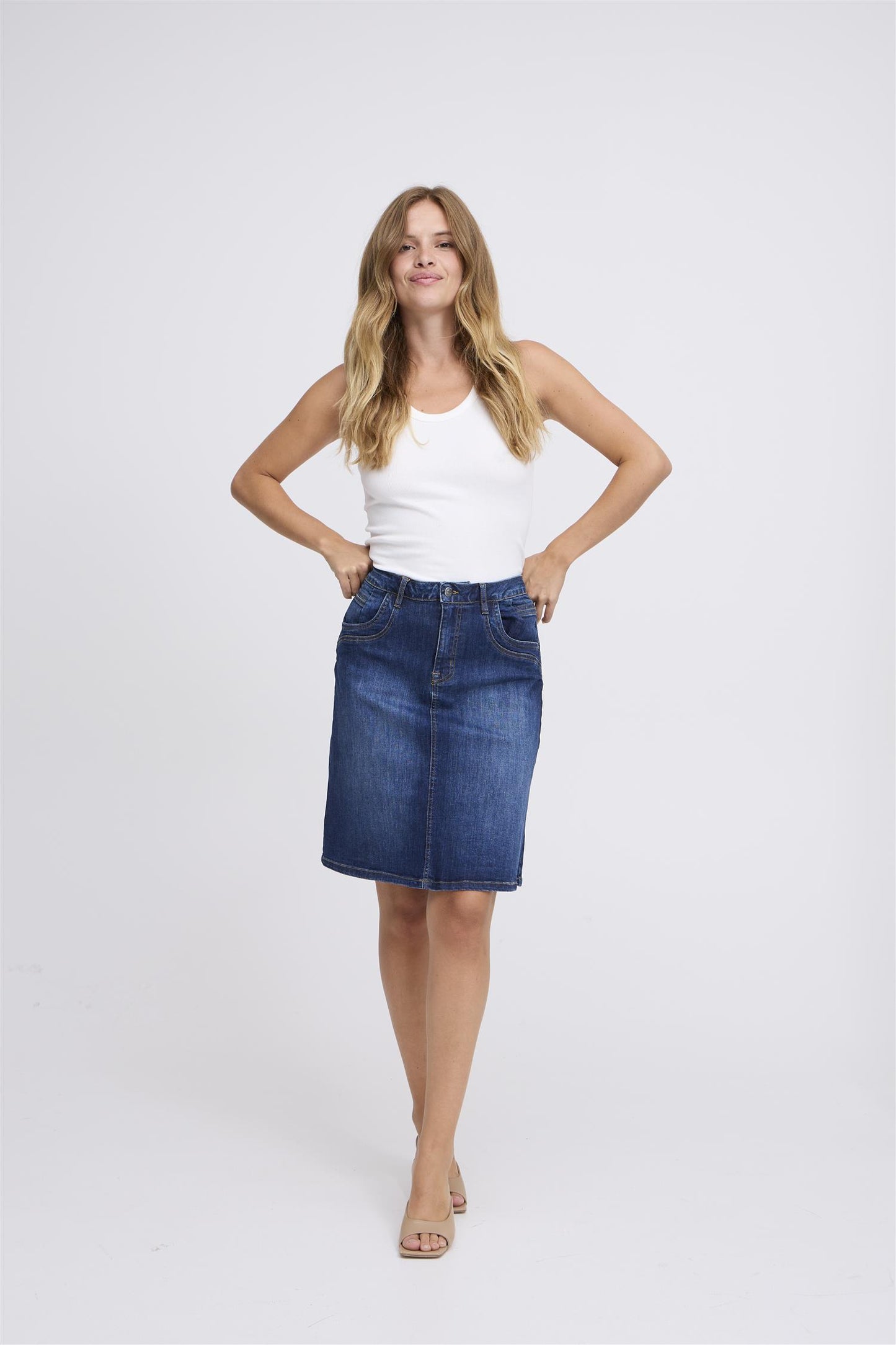 Pulz Katja HW Short Skirt Dark Blue Denim