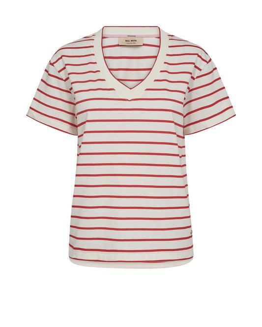 Mos Mosh Nani V-SS Stripe Tee Chinese Red