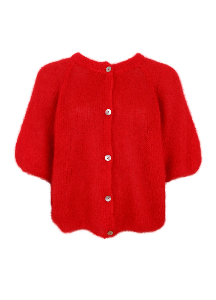 Black Colour Bjoerk Patent Knit Cardigan Red
