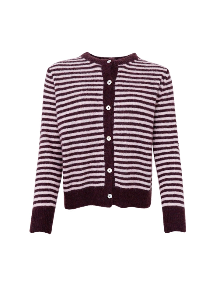 Black Colour Dell Striped Knit Cardigan Plum