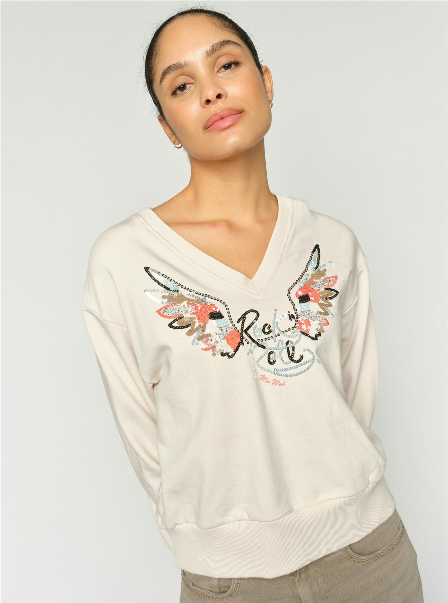 Mos Mosh Cosette V-LS Sweatshirt Ecru