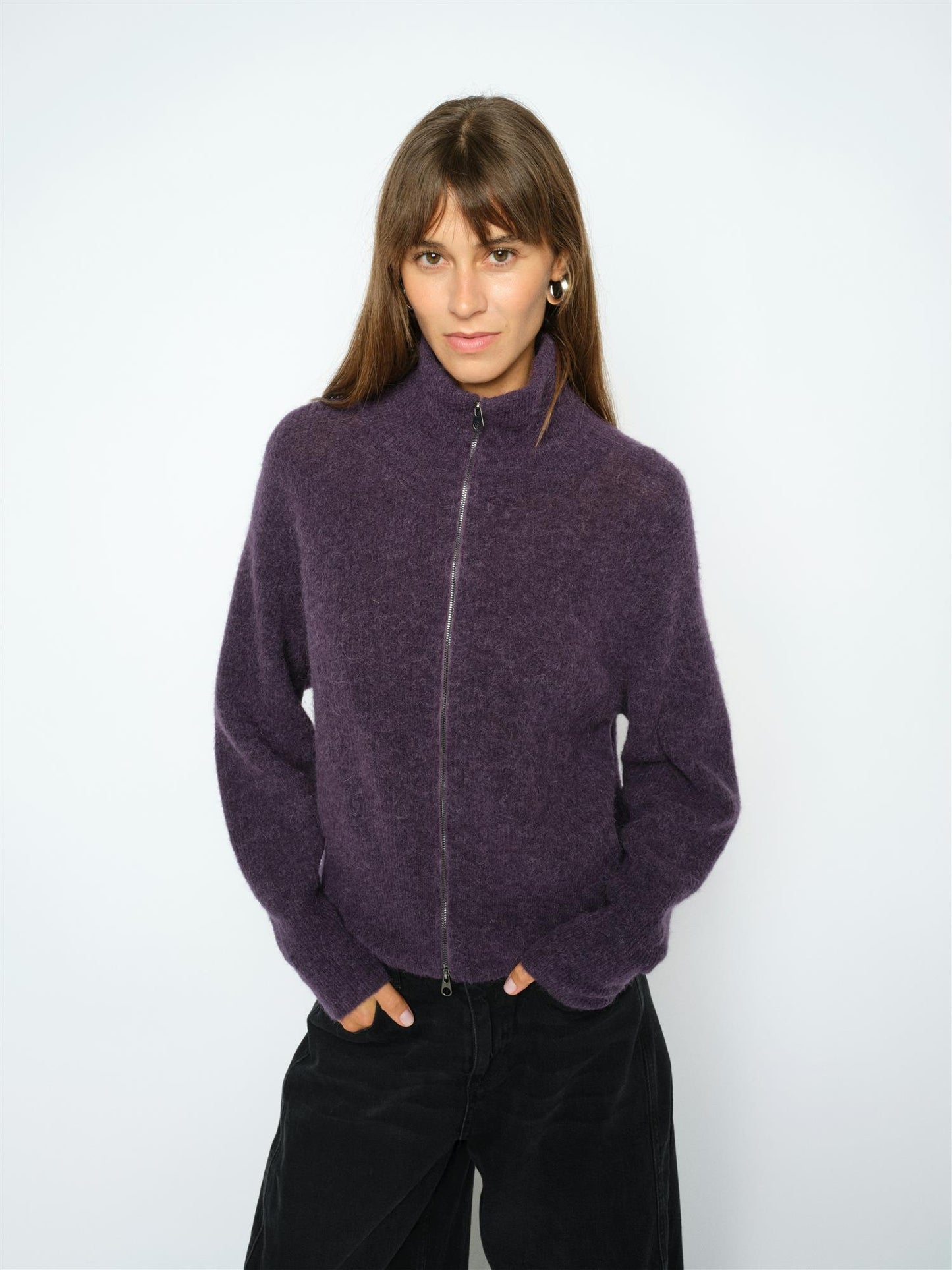 Mos Mosh Thora Knit Zip Cardigan Sweet Grape