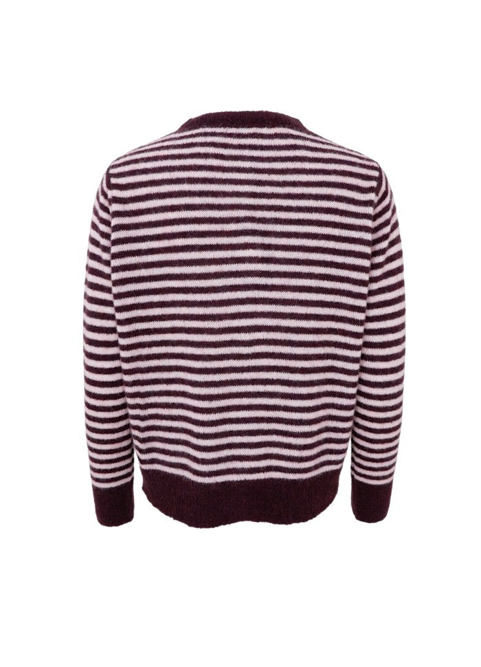 Black Colour Dell Striped Knit Cardigan Plum