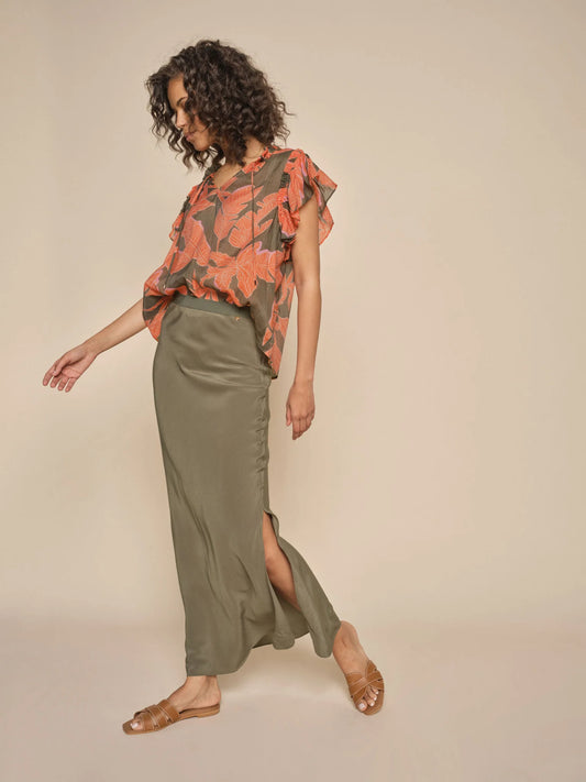 Mos Mosh Bias Solide Long Skirt Dusty Olive