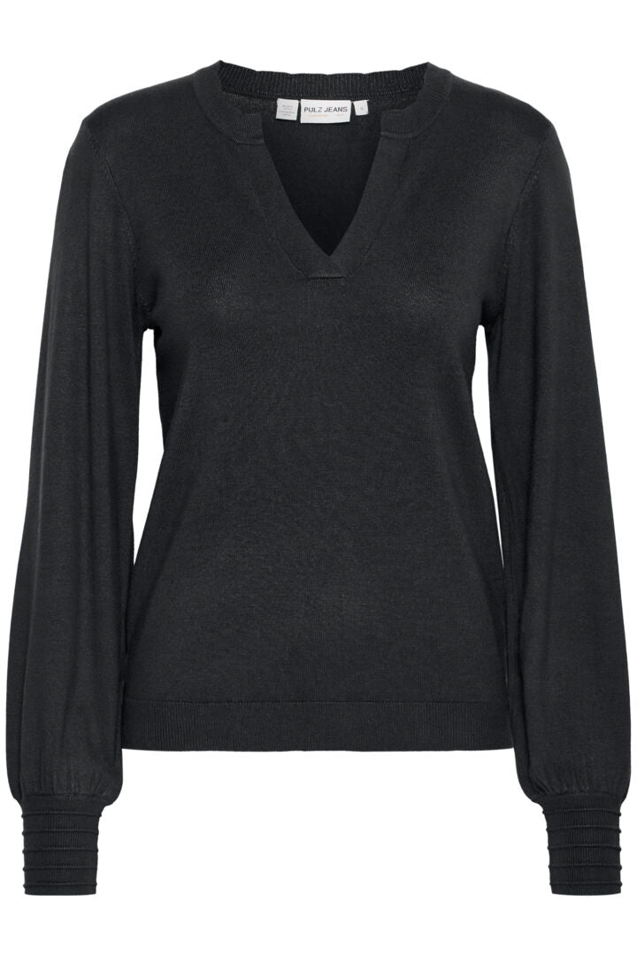 Pulz Sara Flounce Collar Pullover Black Beauty