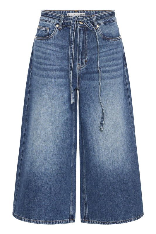 Pulz Alexi Jeans Wide Leg Med Blue Denim