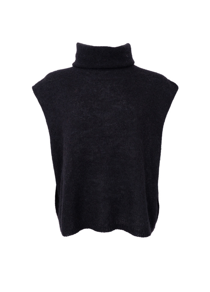 Black Colour Dell Roll Neck Knit Vest Black