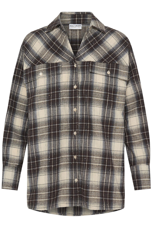 Pulz Kamma Oversized Shirt Beige/espresso