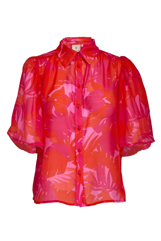 Peppercorn Halin Half Sleeve Shirt Hot Coral Print