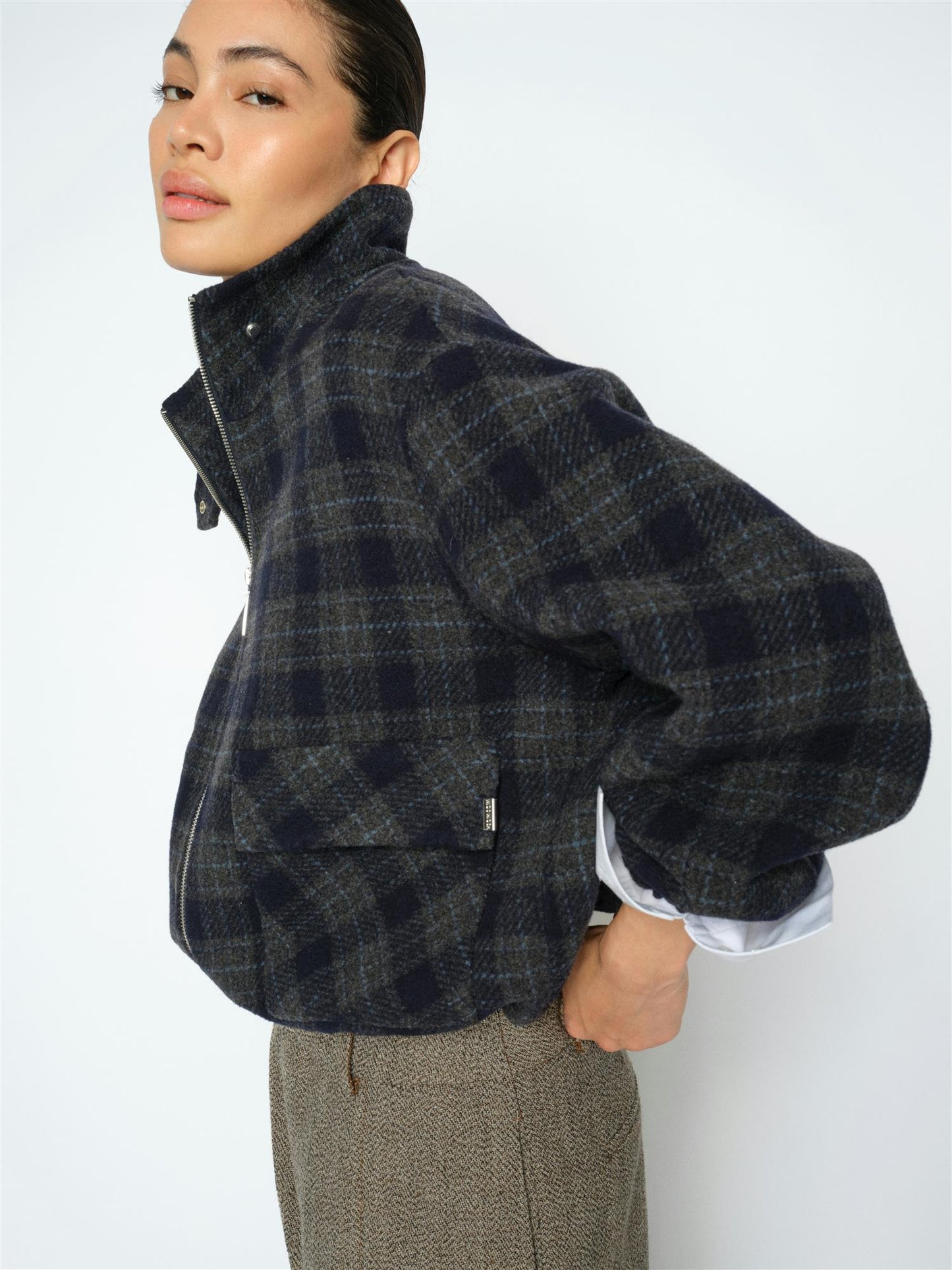 Mos Mosh Camille Check Jacket Salute Navy