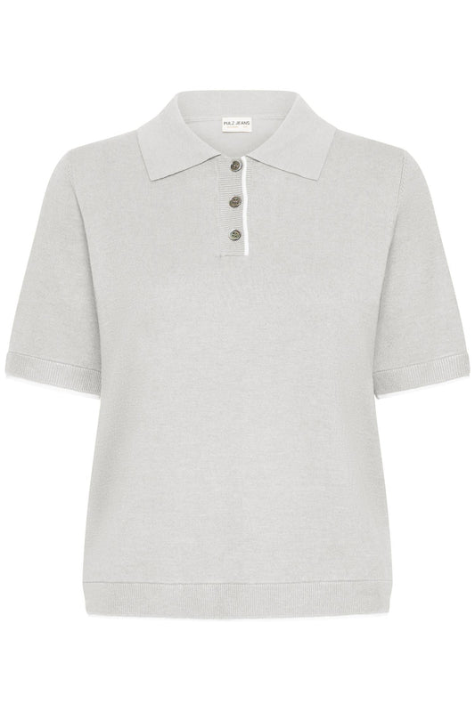 Pulz Sara SS Polo Pullover Light Grey Melange