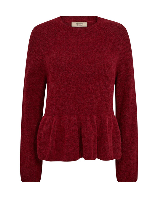 Mos Mosh Thora O-Neck Frill Knit Rhythmic Red