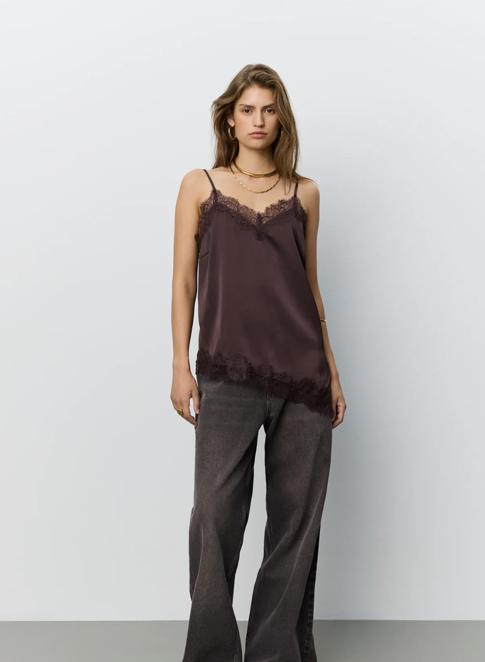 Sofie Schnoor Lewon Satin Lace Slip top Burgunder