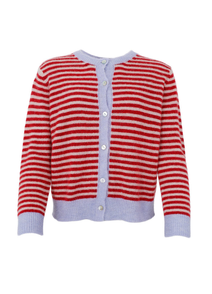 Black Colour Dell Striped Knit Cardigan Red