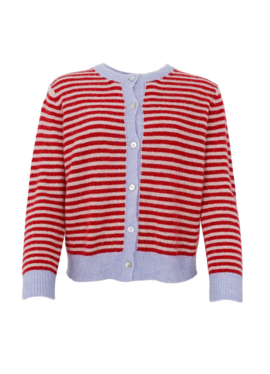 Black Colour Dell Striped Knit Cardigan Red