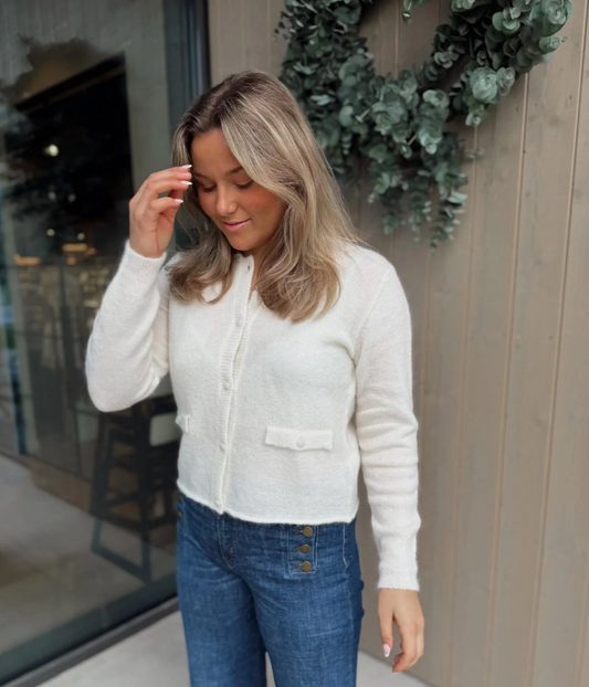 Rah Oslo Cardigan Contrast Stripe Ivory