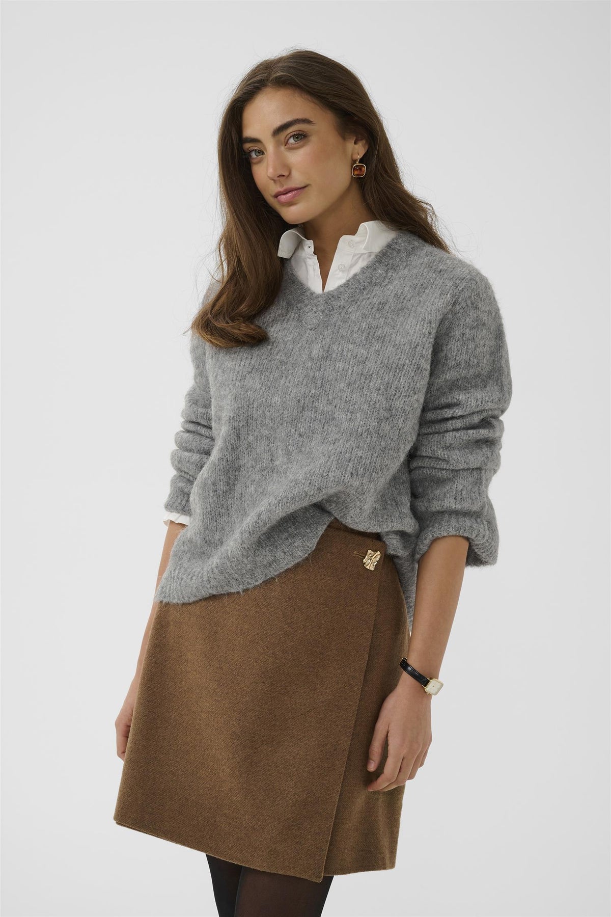 Culture Anthea V-Neck Pullover Grey Melange